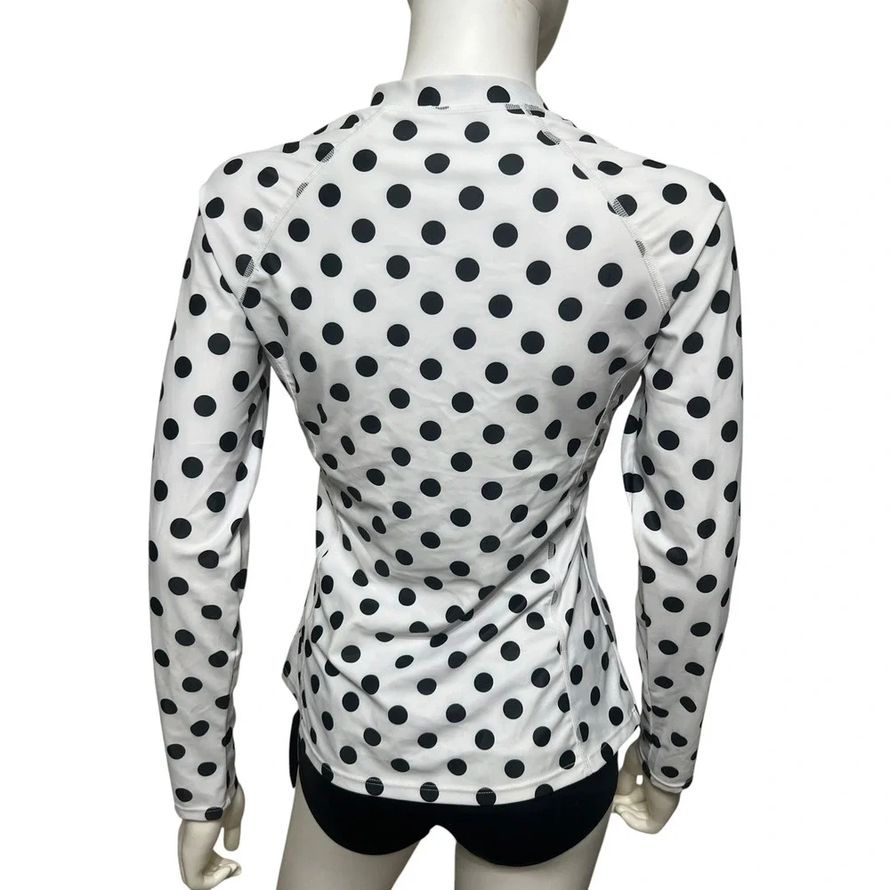 DACI Women QuarterZip Performance Pullover Polka Dot Long Sleeve Swim Top Medium
